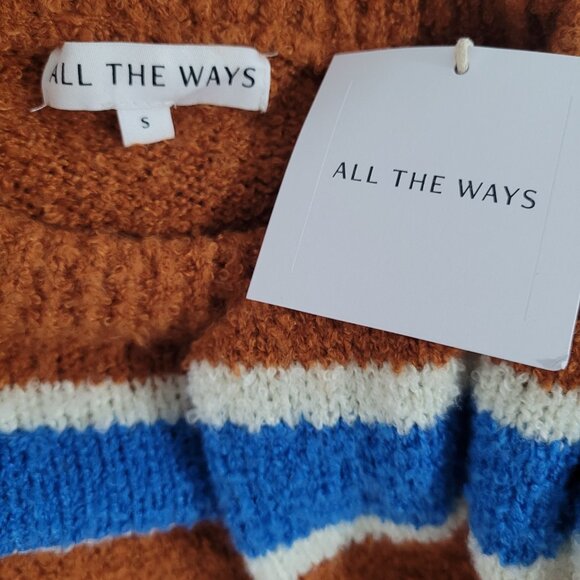 NWT All The Ways Orange Blue Striped Long Sleeve Pullover Sweater Small S - Picture 3 of 12